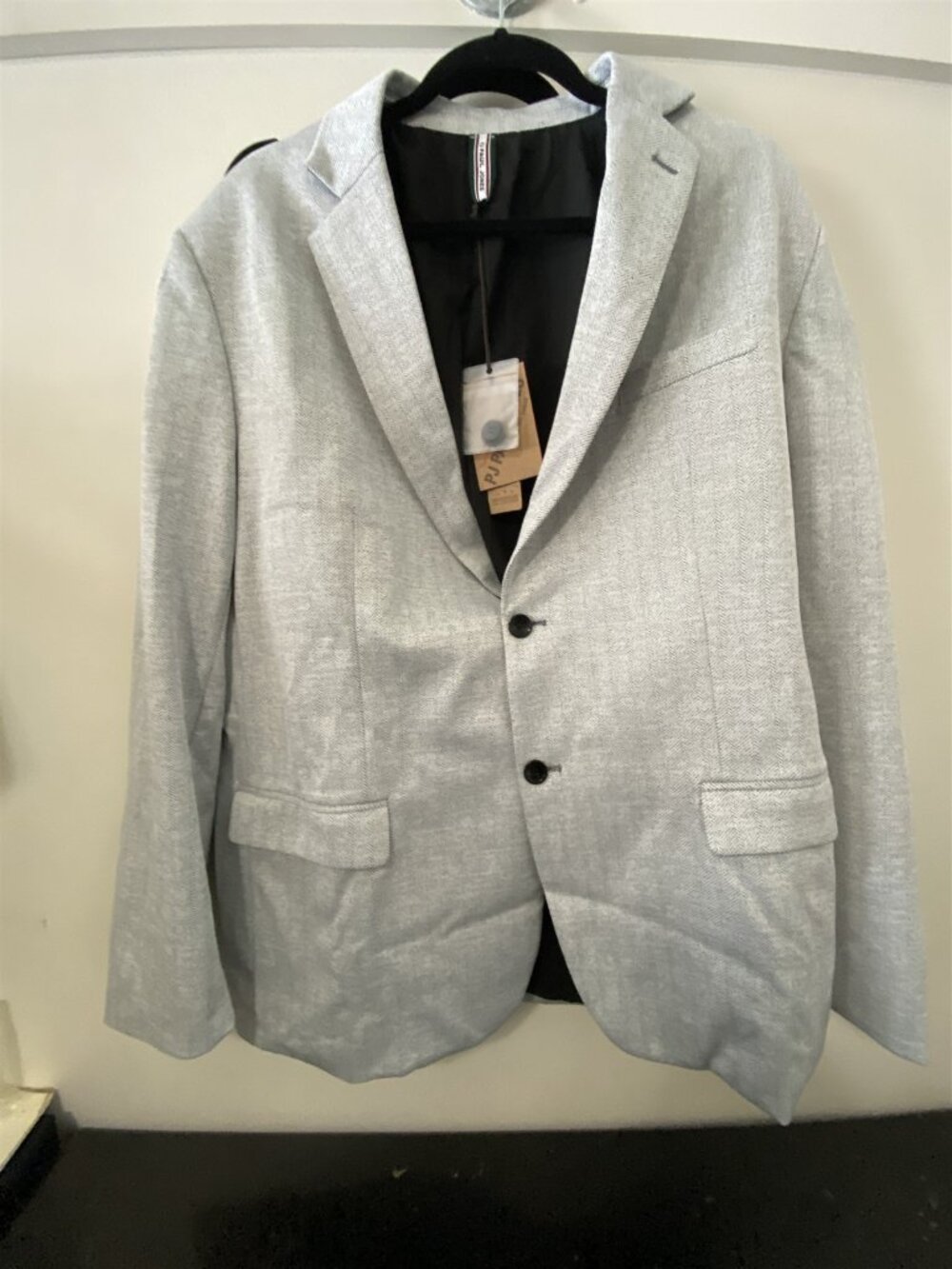 Paul Jones Men's Blazer Jacket Herringbone Light Grey Pockets Lined Size XL